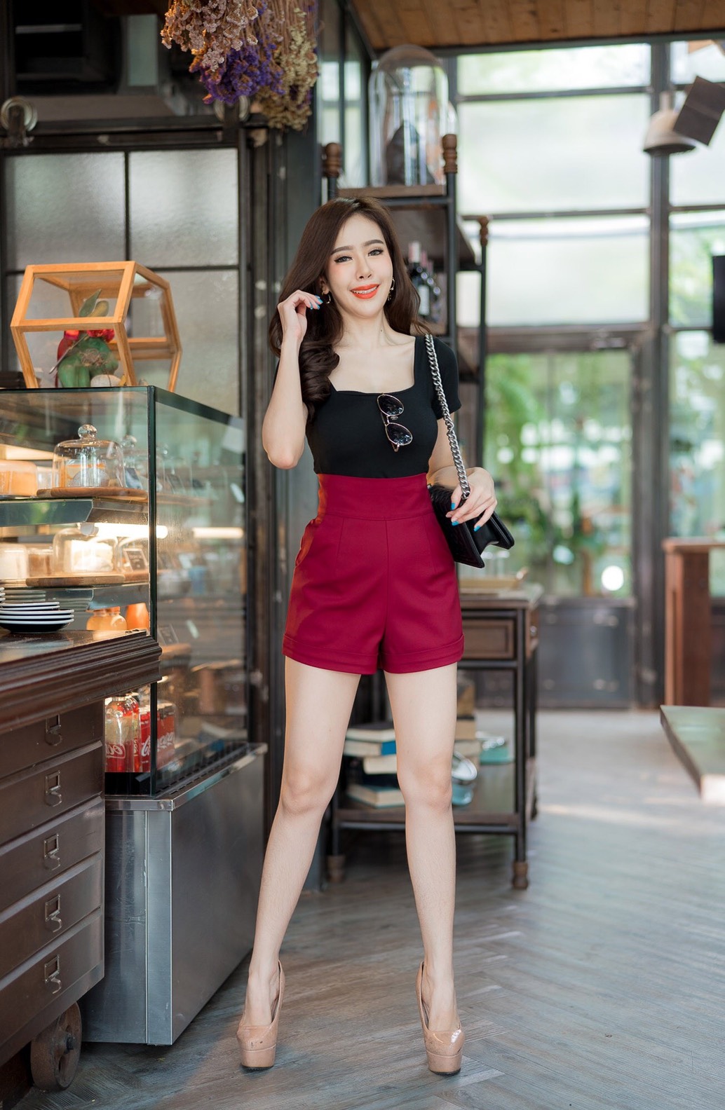 กางเกงขาสั้นผู้หญิง เอวสูง ซิปข้าง ปลายขาเบิ้ล ผ้าดับเบิ้ล ผ้าดี ผ้ายืด สวยน่ารัก