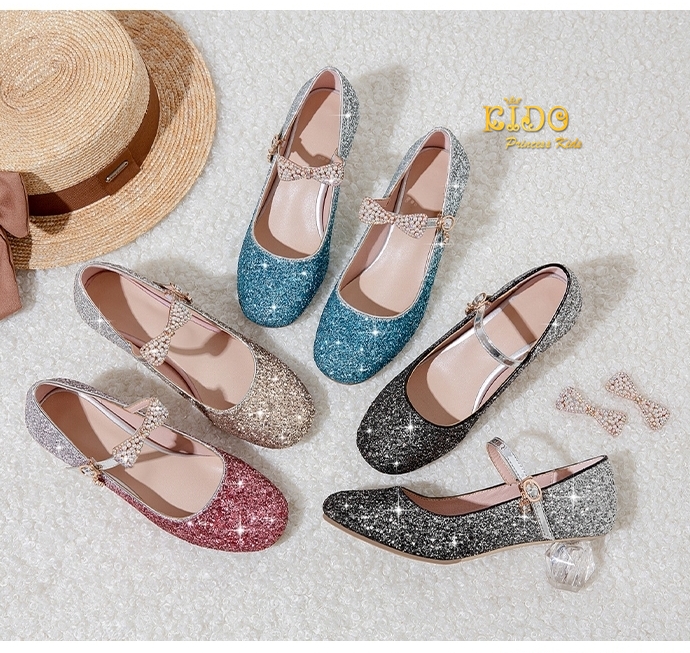 ssรองเท้าเด็กออกงาน(หน้าร้านอยู่รัชดา ลองได้)H067สีทอง สีดำ สีบานเย็น ทูโทน เพชรระยิบระยับ ประดับด้วยโบว์ติดเพชรตรงสายรัดรองเท้า ส้นแก้ว สวยหรูมาก