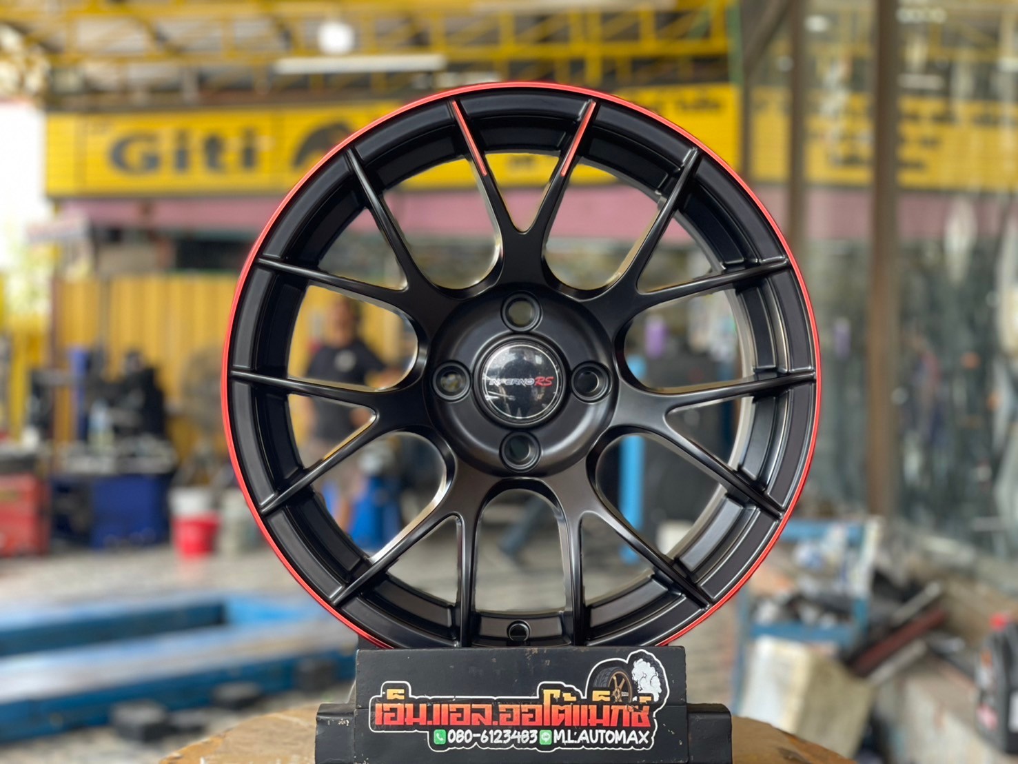 ล้อแม็กซ์ใหม่ขอบ15" #INFERNO Model5005 15x7 ET32 4x100 สีดำขอบแดง