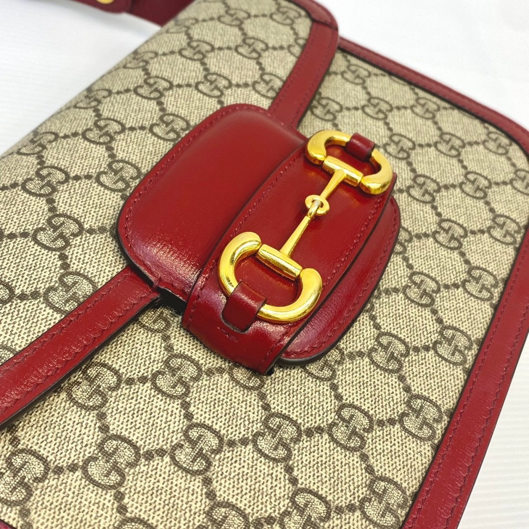 Gucci Horsebit 1995 มือสอง Shoulder Bag 'Beige/New Cherry Red แดง