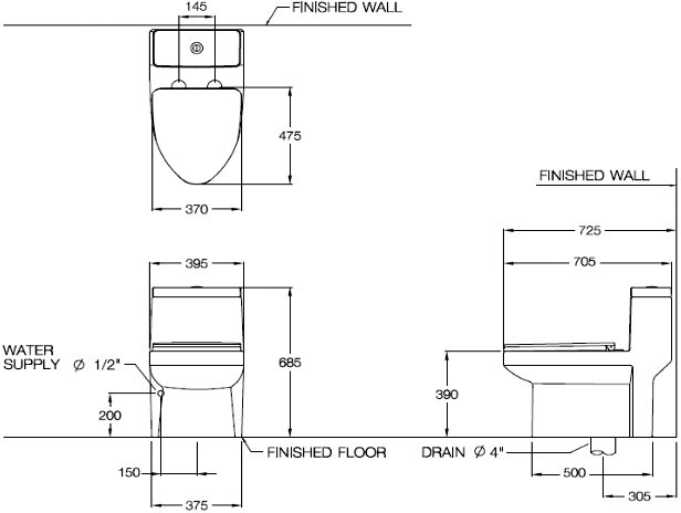 Prema P10002 สุขภัณฑ์ชิ้นเดียว 3/4.5 ลิตร สีขาว