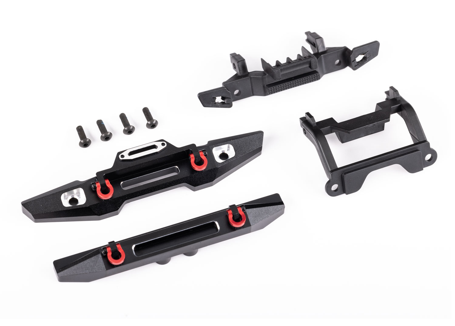 9734X Bumper, front (1), rear (1), 6061-T6 aluminum (black-anodized) (assembled with D-rings)/ bumper mounts (front & rear)/ 2.5x8mm BCS (with threadlock) (4) (fits TRX-4M™ Land Rover®)