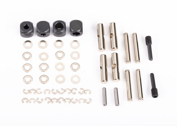 5452X U-joints, driveshaft (carrier (4)/ 4.5mm cross pin (4)/ 3mm headed pin (4)/ 4x15mm screw pin (2)/ hex pin (2)/ e-clips (6)/ 3x6x0.5 MW (4)) (metal parts for 2 driveshafts)