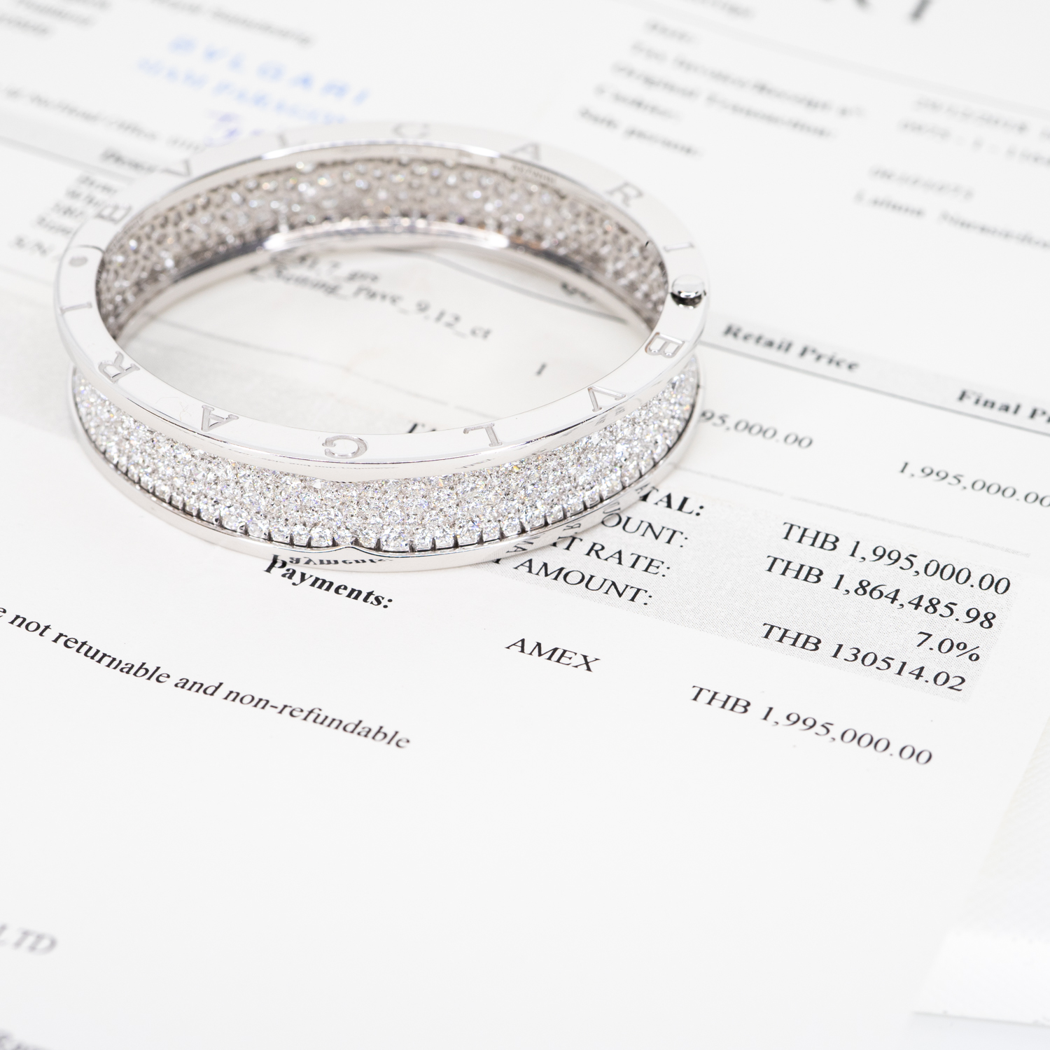 **Sold** กำไล Bvlgari B.zero1 large bangle bracelet with pavé diamonds on the spiral ทองขาว18K ref.347715 ไซส์Size Small (Used) +ใบเสร็จShopไทย2018