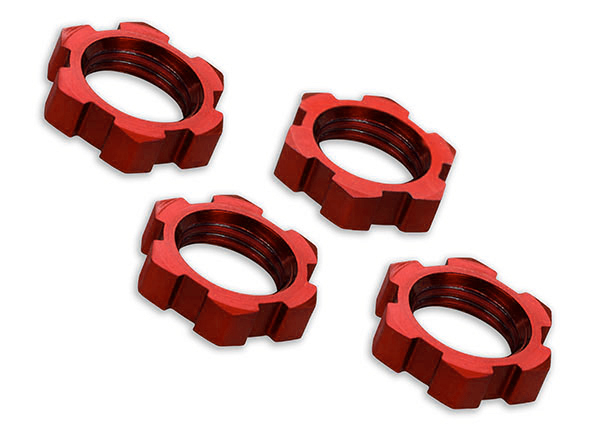 7758R Wheel nuts, splined, 17mm, serrated (red-anodized) (4)