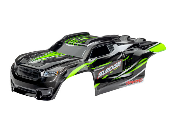 9511G Body, Sledge™, green/ window, grille, lights decal sheet (assembled with front & rear body mounts and rear body support for clipless mounting)