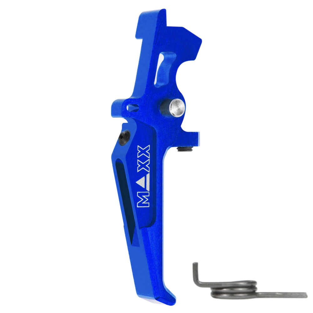 MX - TRG B CNC Aluminum Advance Speed Trigger Style E Blue สำหรับไกคอนแทกเท่านั้น ปรับตั้งระยะไกได้ (กรณีใช้กับไก SSS ต้องมีการปรับแต่งตำแหน่งเตะชุดอิเล็กทรอนิกส์)