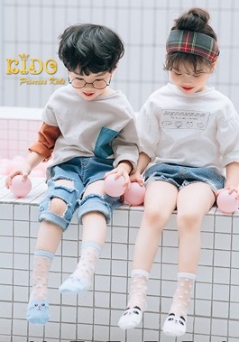 ถุงเท้าเด็ก(มีหน้าร้านอยู่รัชดา)SC626 ถุงเท้าซีทรูเด็ก หน้ากระต่ายสีชมพู ลายจุด