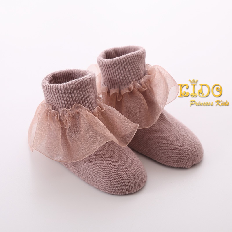 ถุงเท้าเด็ก(มีหน้าร้านอยู่รัชดา)S048 สีม่วงอ่อน ตรงข้อเท้ามีระบายสองชั้นทำจากผ้าแก้ว น่ารักมากๆ