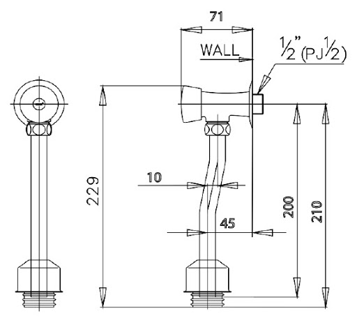 COTTO CT472SS(HM) วาล์วเปิด-ปิดน้ำโถปัสสาวะชายชนิดกด (ระยะติดตั้ง 45 มม.)