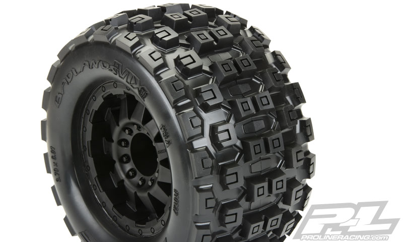 PRO-10127-13 Badlands MX38 3.8" (Traxxas Style Bead) All Terrain Tires Mounted for 17mm MT Front or Rear, Mounted on F-11 Black 1/2" Offset 17mm Wheels