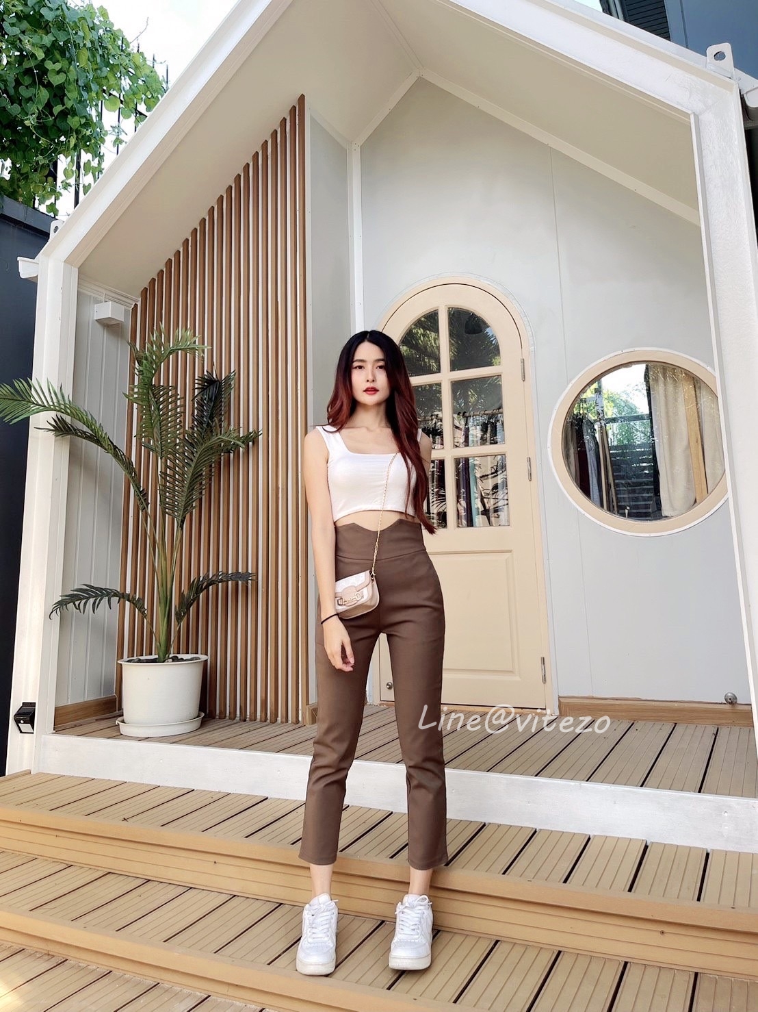 กางเกงขายาวผู้หญิง ขอบเอวโค้ง ซิปหลัง ผ้าดับเบิ้ล นิ่ม ยืด ใส่สบาย ไม่ร้อน