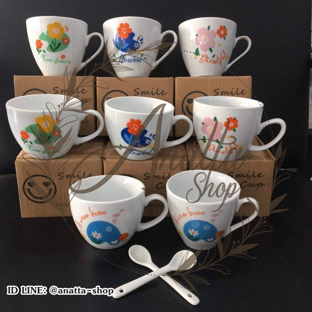 แก้วกาแฟเซรามิคพร้อมช้อนมีกล่องใส่