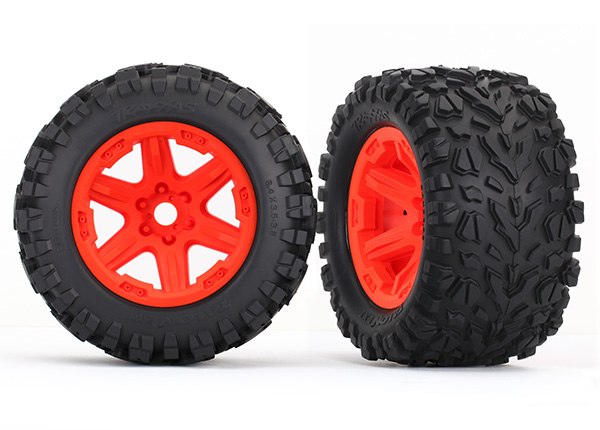 8672A Tires & wheels, assembled, glued (orange wheels, Talon EXT tires, foam inserts) (2) (17mm splined) (TSM rated)