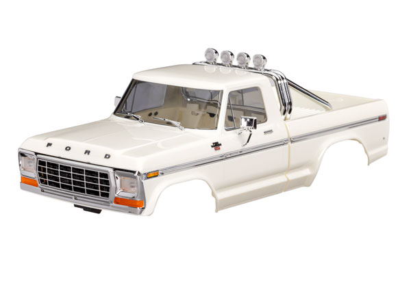 9812-WHT Body, Ford F-150 Truck (1979), complete, white (includes grille, side mirrors, door handles, roll bar, windshield wipers, side trim, & clipless mounting) (requires #9834 front & rear bumpers)