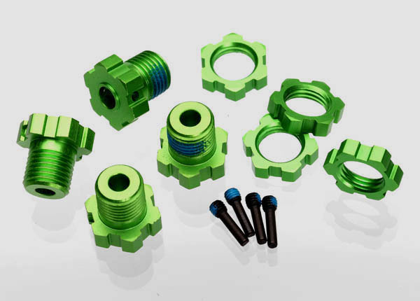 5353G Wheel hubs, splined, 17mm (green-anodized) (4)/ wheel nuts, splined, 17mm (blue-anodized) (4)/ screw pins, 4x13mm (with threadlock) (4)