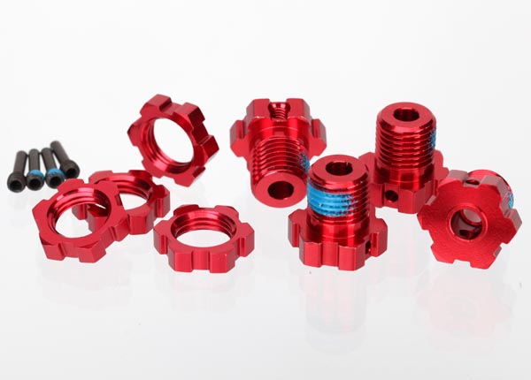5353R Wheel hubs, splined, 17mm (red-anodized) (4)/ wheel nuts, splined, 17mm (red-anodized) (4)/ screw pins, 4x13mm (with threadlock) (4)