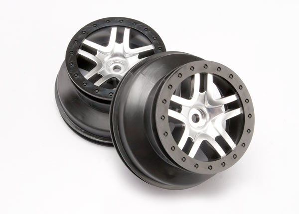6872 Wheels, SCT Split-Spoke, satin chrome, black beadlock style, dual profile (2.2" outer, 3.0" inner) (4WD front/rear, 2WD rear only) (2)