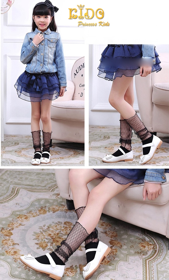 ถุงเท้าเด็ก*มีหน้าร้าน ตรงปก พร้อมส่ง*M009 สีดำใต้เข่า ช่วงบนเป็นซีทรูลายตาข่าย