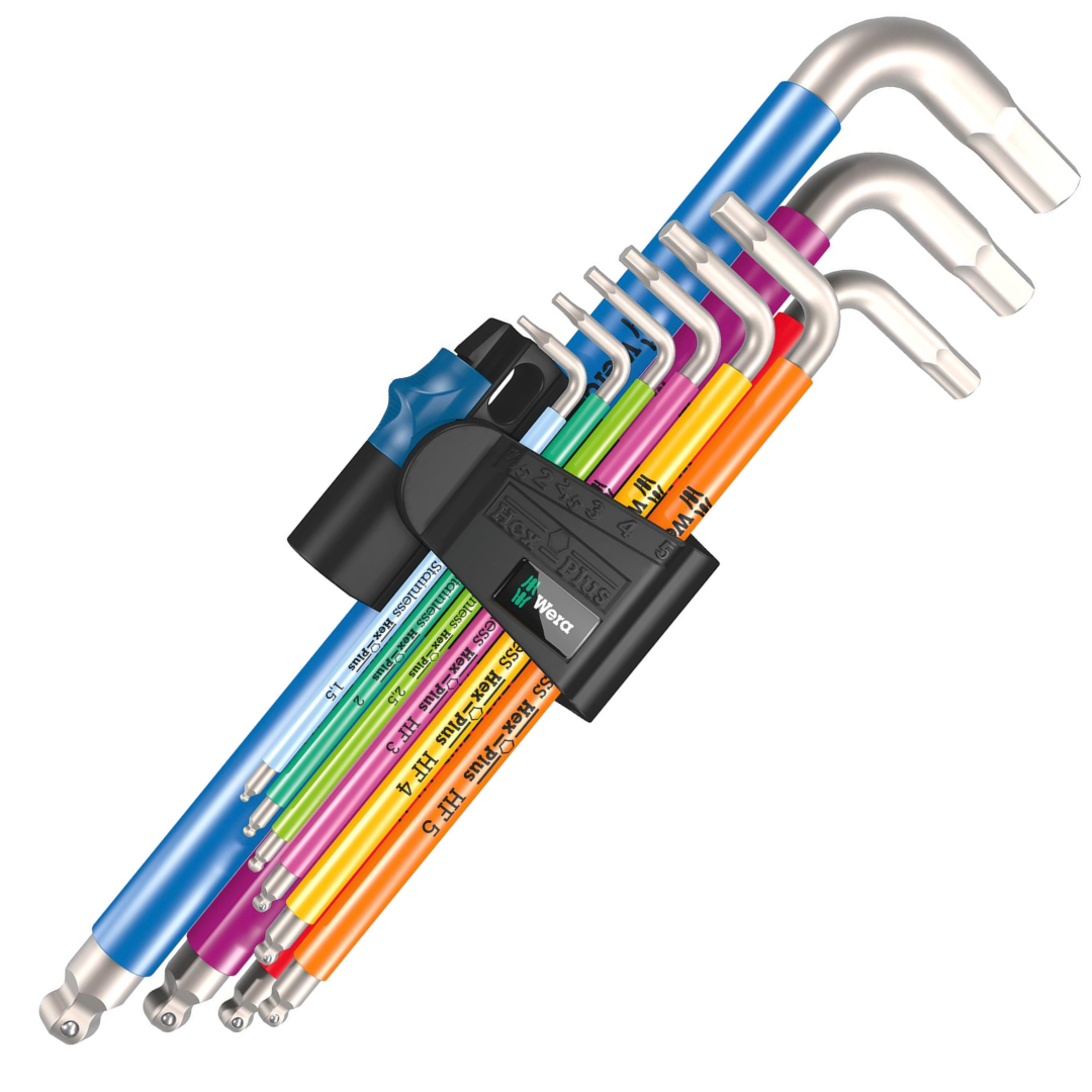 ชุดประแจหกเหลี่ยม 3950/9 Hex-Plus Multicolour HF Stainless 1 ลูกปืน No.05022699001 WERA