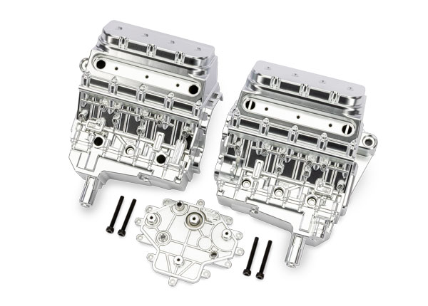10981-SATIN Engine block, satin chrome/ 3x25mm CS (4) [สำหรับ 1/5 FUNCO]