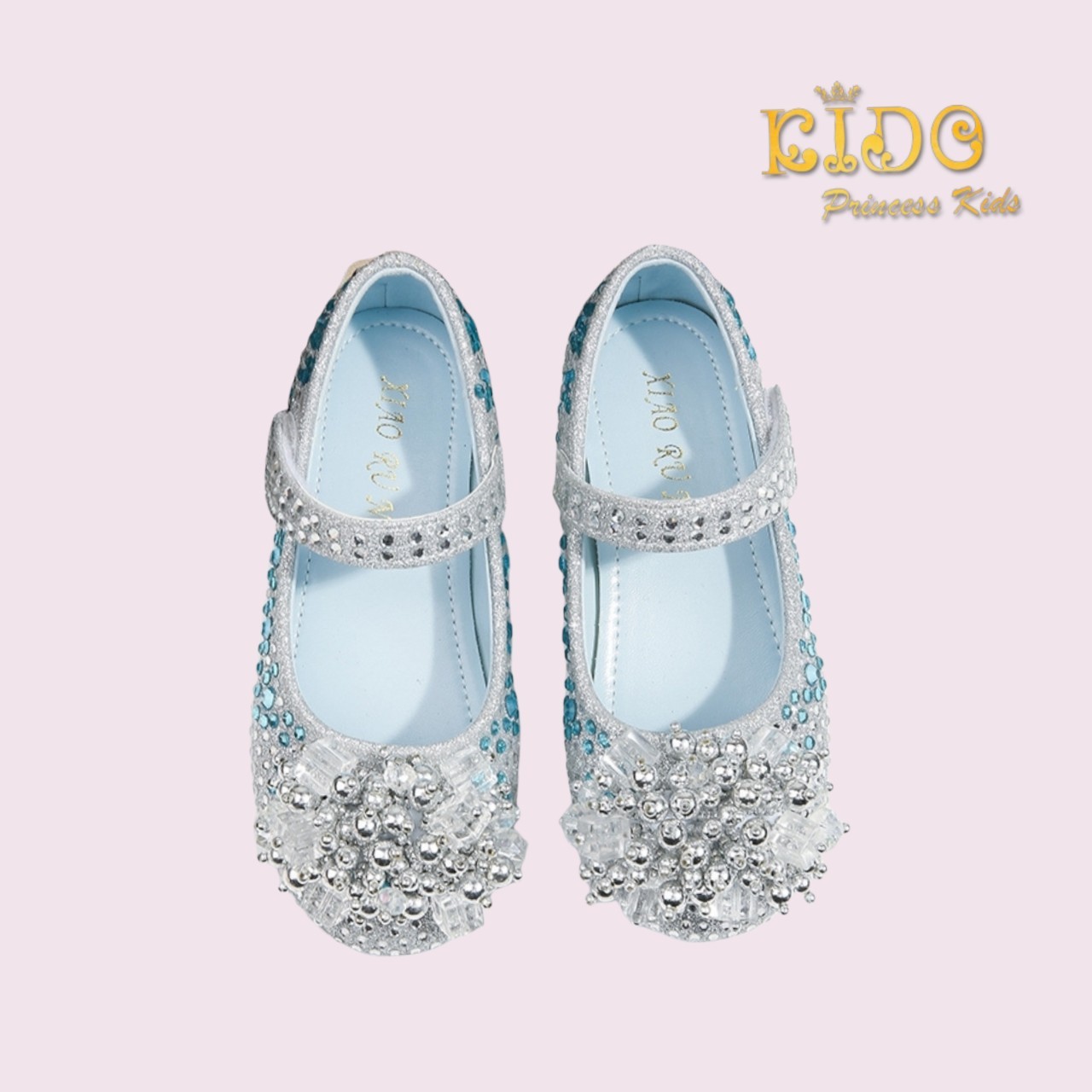 รองเท้าเด็ก **มีหน้าร้านอยู่รัชดา ลองได้ เปลี่ยนได้ **H038สีฟ้า เพชรระยิบระยับ ประดับช่อมุกสี สวยเจ้าหญิงมาก