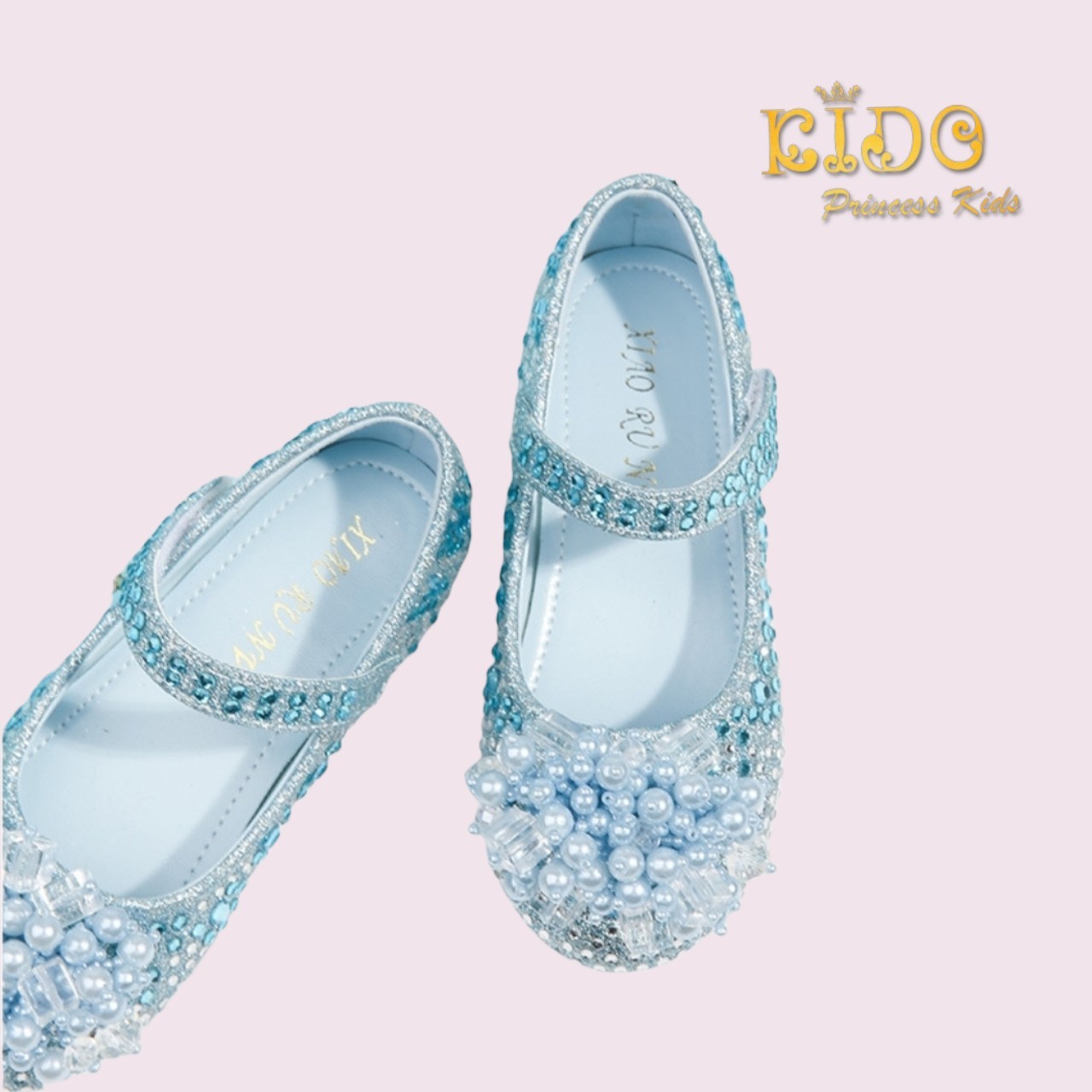 รองเท้าเด็ก **มีหน้าร้านอยู่รัชดา ลองได้ เปลี่ยนได้ **H038สีฟ้า เพชรระยิบระยับ ประดับช่อมุกสี สวยเจ้าหญิงมาก