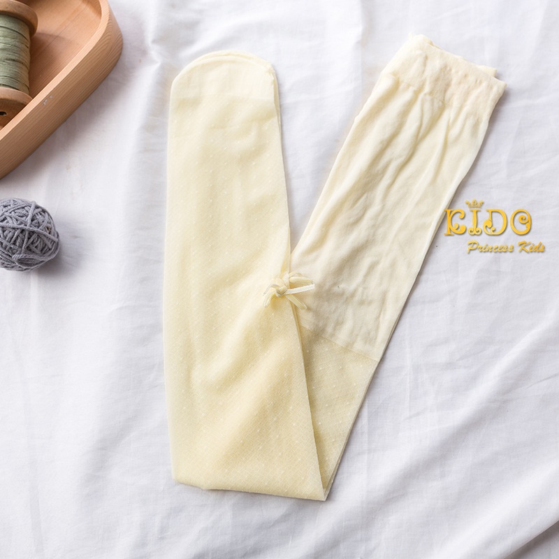 ถุงน่องเด็ก(มีหน้าร้านอยู่รัชดา)L070 สีครีม เนื้อซีทรูจุดตาข่ายข้อเท้าติดโบว์น่ารักๆ