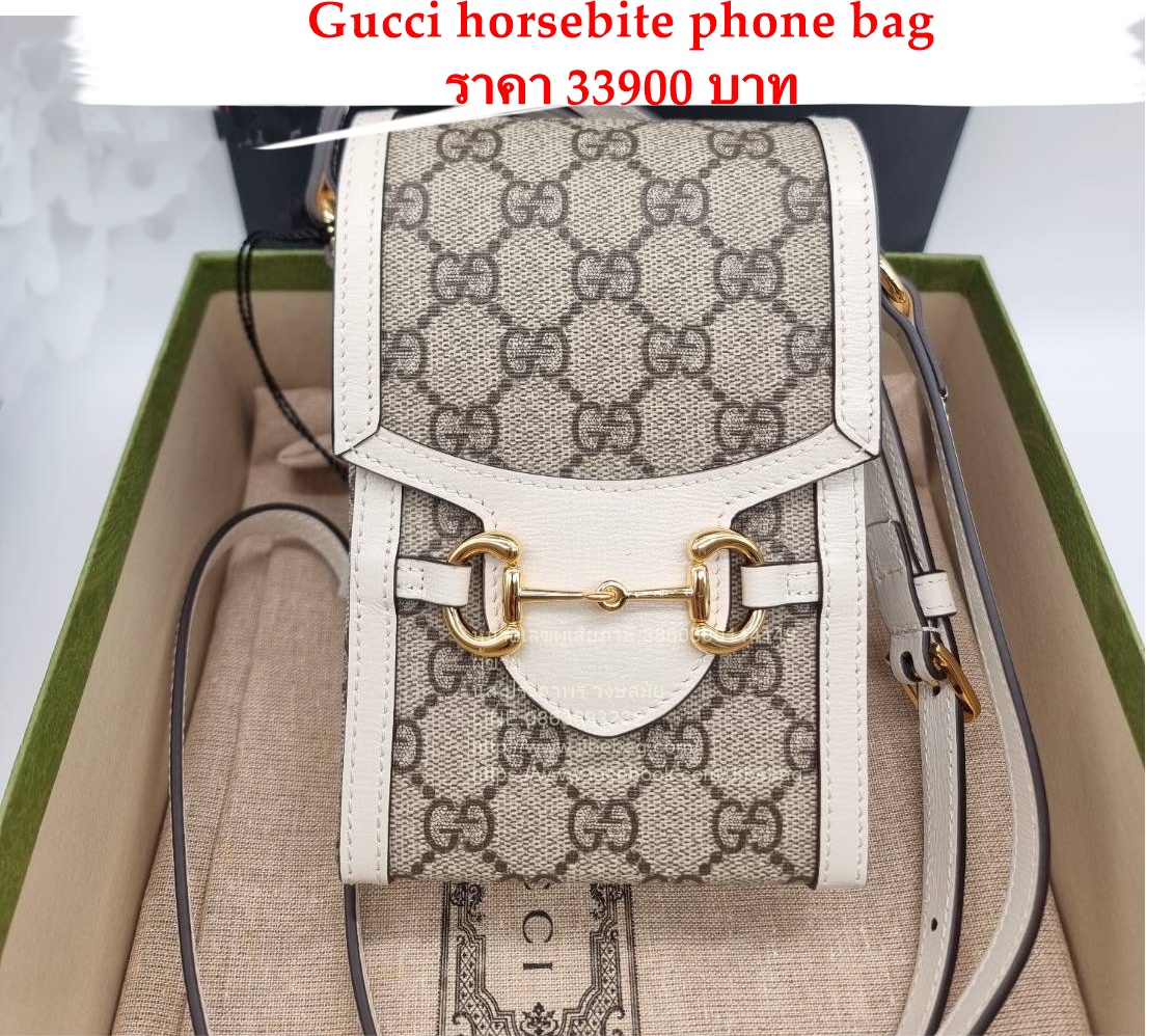 กระเป๋าใส่มือถือGucci Horsebit 1955 Mini Bag White GG Canvas AUTHENTICของแท้
