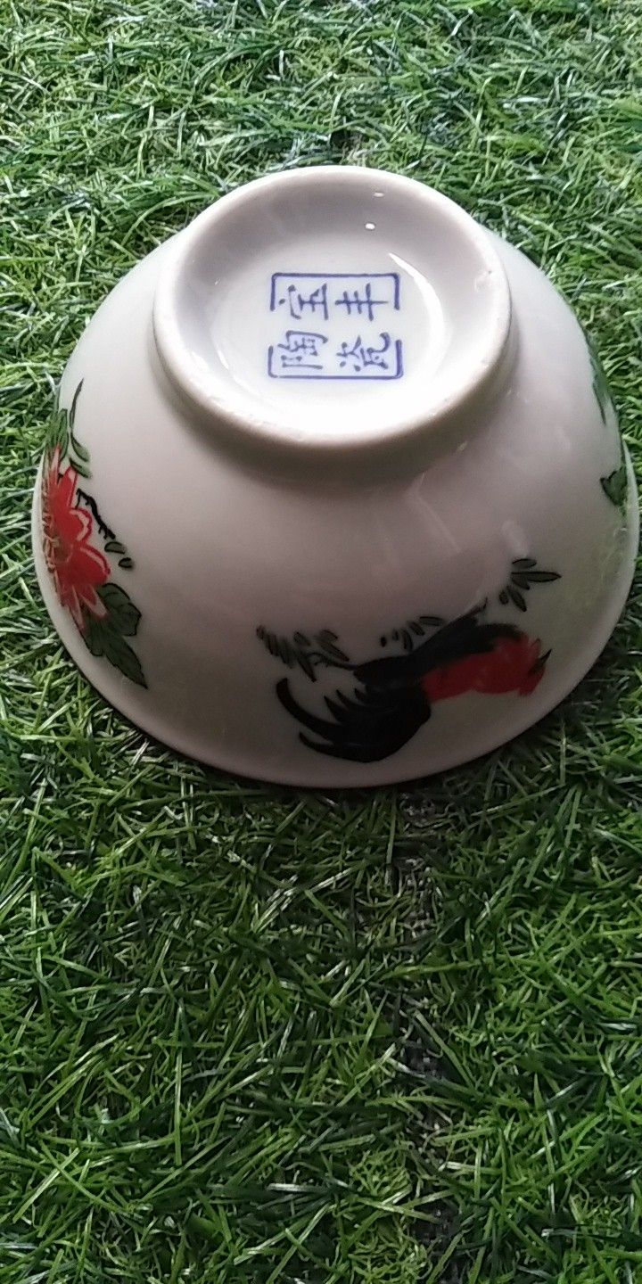 ถ้วยน้ำจิ้ม ตราไก่ ขอบน้ำเงิน 4นิ้ว สูง 2นิ้ว