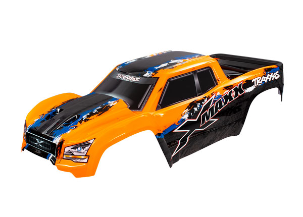 7811 Body, X-Maxx®, orange (painted, decals applied) (assembled with front & rear body mounts, roof skid plate, rear body support, and tailgate protector)