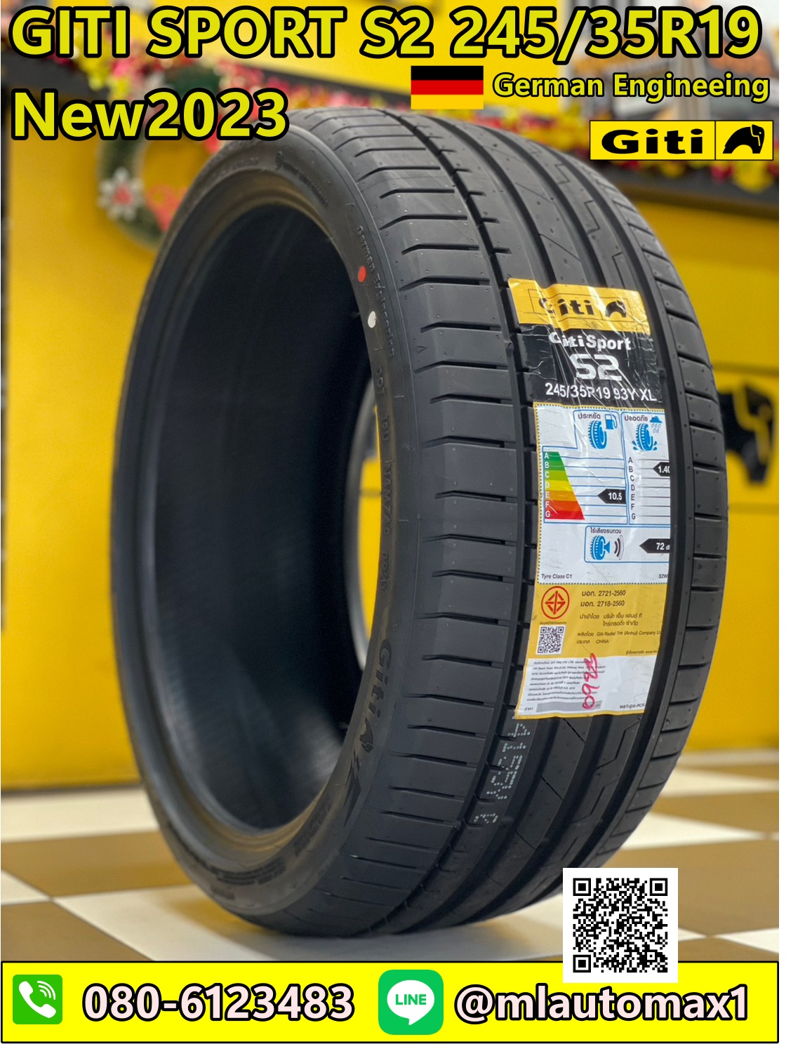 GITI SPORT S2 245/35R19 ยางใหม่ปี2023 ราคาโปรโมชั่นพิเศษ พร้อมติดตั้งฟรี