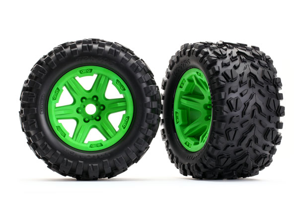 8672G Tires & wheels, assembled, glued (green wheels, Talon EXT tires, foam inserts) (2) (17mm splined) (TSM rated)