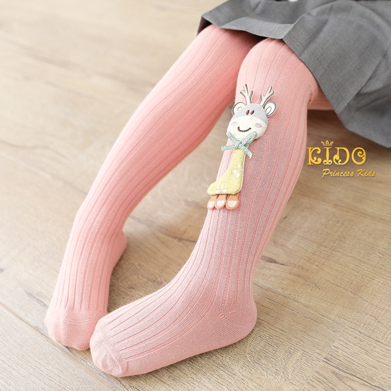 ถุงน่องเด็ก(หน้าร้านอยู่รัชดา)L054 สีชมพู เนื้อไหมพรมติดตัวการ์ตูนยีราฟ