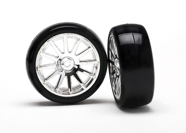 7573 Tires & wheels, assembled, glued (12-spoke chrome wheels, slick tires) (2)