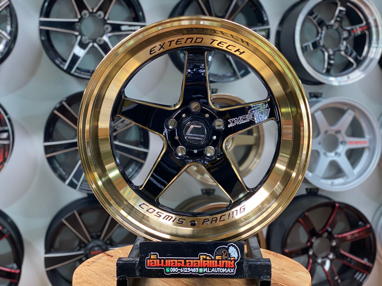 ล้อแม็กใหม่ขอบ18 5รู114.3 ลายใหม่ล่าสุด Cosmis TypeG Ver2 สีดำขอบก้านไดร์ทอง