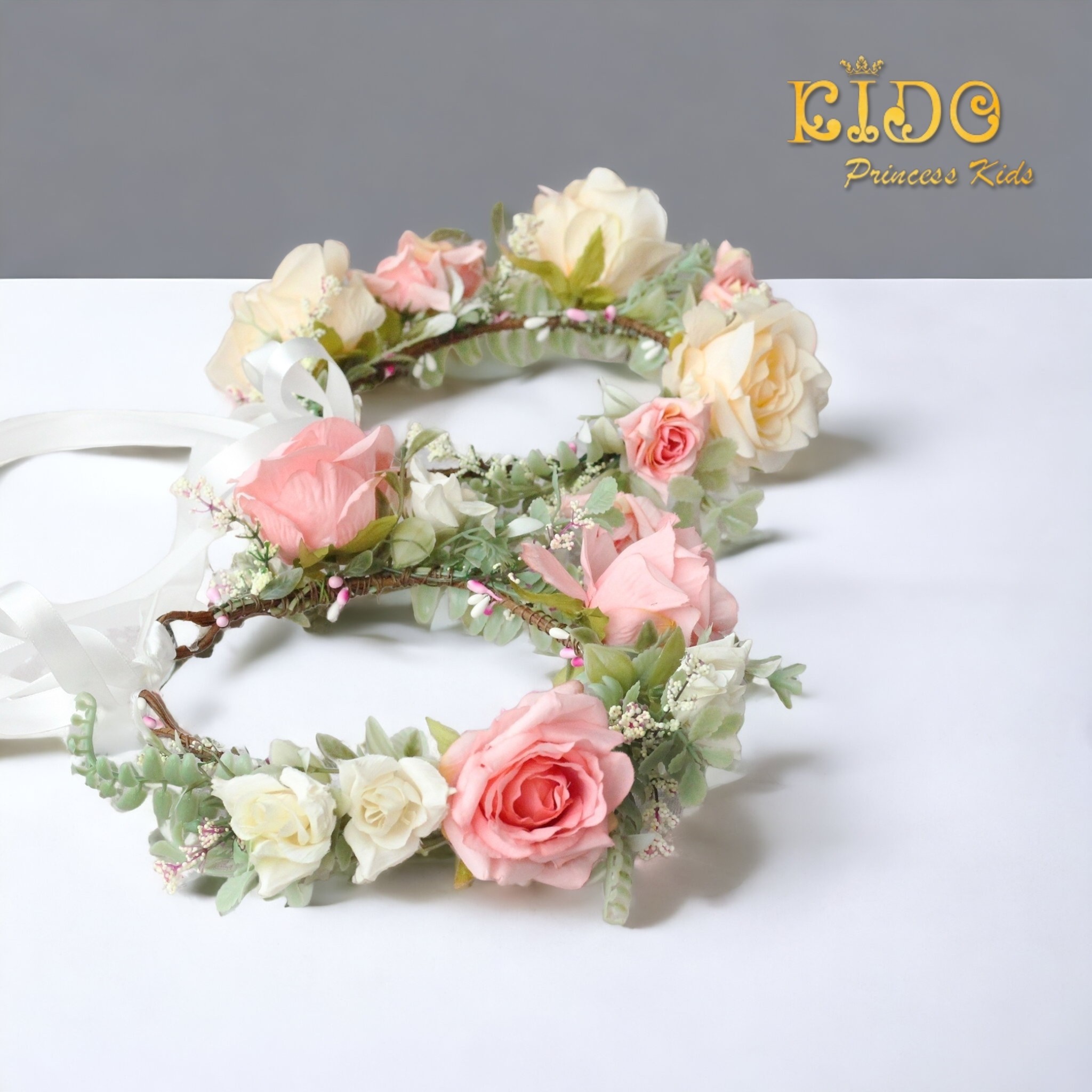 Sคาดผมเด็ก(หน้าร้านอยู่รัชดา)KF634เส้นคาดผมดอกไม้สีครีม สีชมพู ตกแต่งด้วยดอกไม้ สวยหวานๆ