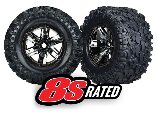 7772A Tires & wheels, assembled, glued (X-Maxx® black chrome wheels, Maxx® AT tires, foam inserts) (left & right) (2)