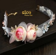 คาดผมเด็ก(หน้าร้านอยู่รัชดา)KF593เส้นคาดผมกุหลาบคู่ สีชมพู สวยหวานงานหรูมาก