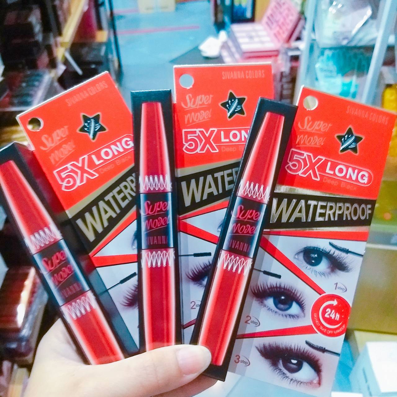 Sivanna Colors Super Model 5X Long Mascara ซีเวียน่า มาสคาร่า กันน้ำ ช่วยต่อขนตา ให้งอนยาว สี Deep Black