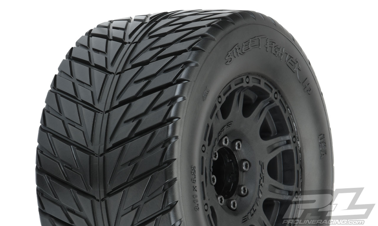 PRO-10167-10 Street Fighter HP 3.8" Street BELTED Tires Mounted for 17mm MT Front or Rear, Mounted on Raid Black 8x32 Removable Hex 17mm Wheels