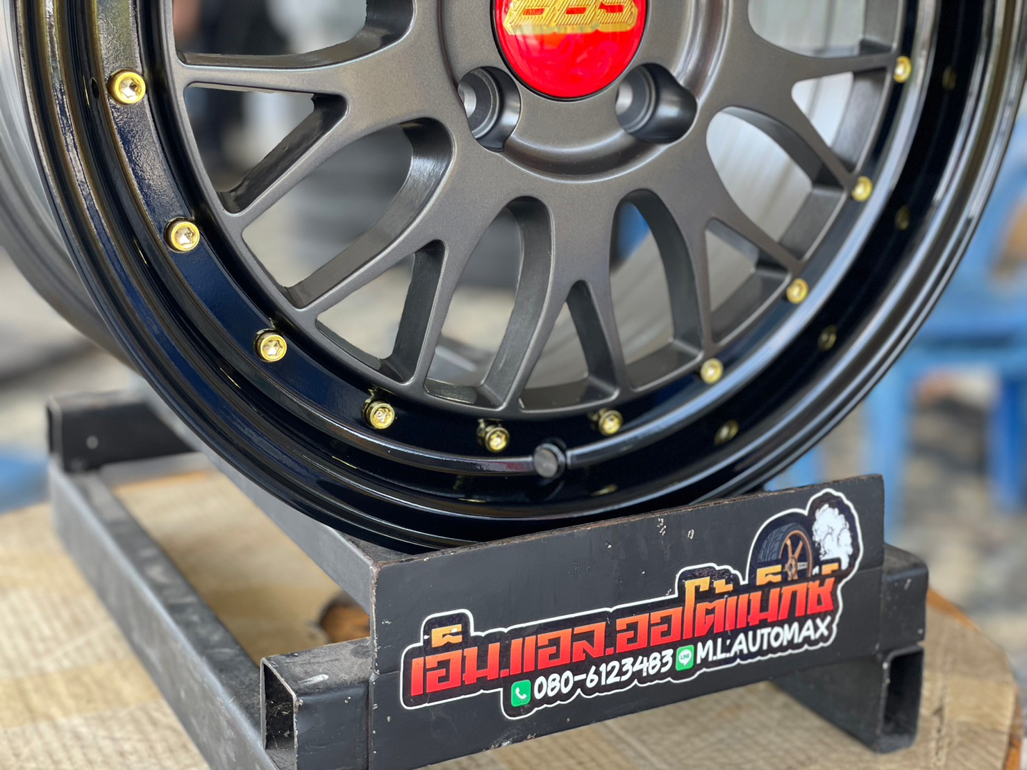 ล้อแม็กซ์ใหม่ BBS LM ขอบ15 15x6.5 ET35 4x100 สีเทากัน ขอบดำเงา หลุดสีทอง