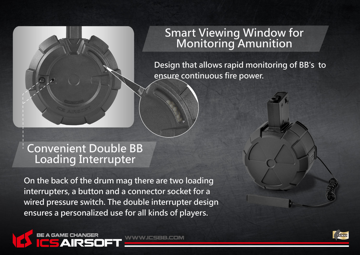 MC-239 ICS ELECTRIC DRUM MAGAZINE-BK (INCL. M4 MAGAZINE ADAPTOR) ความจุ 2,000 นัด