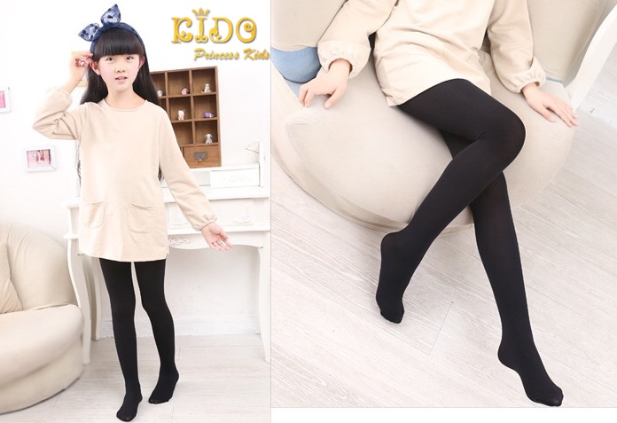 (มีหน้าร้านอยู่รัชดา)L014 ถุงน่องเด็กสีดำ แบบเรียบผ้าทึบ