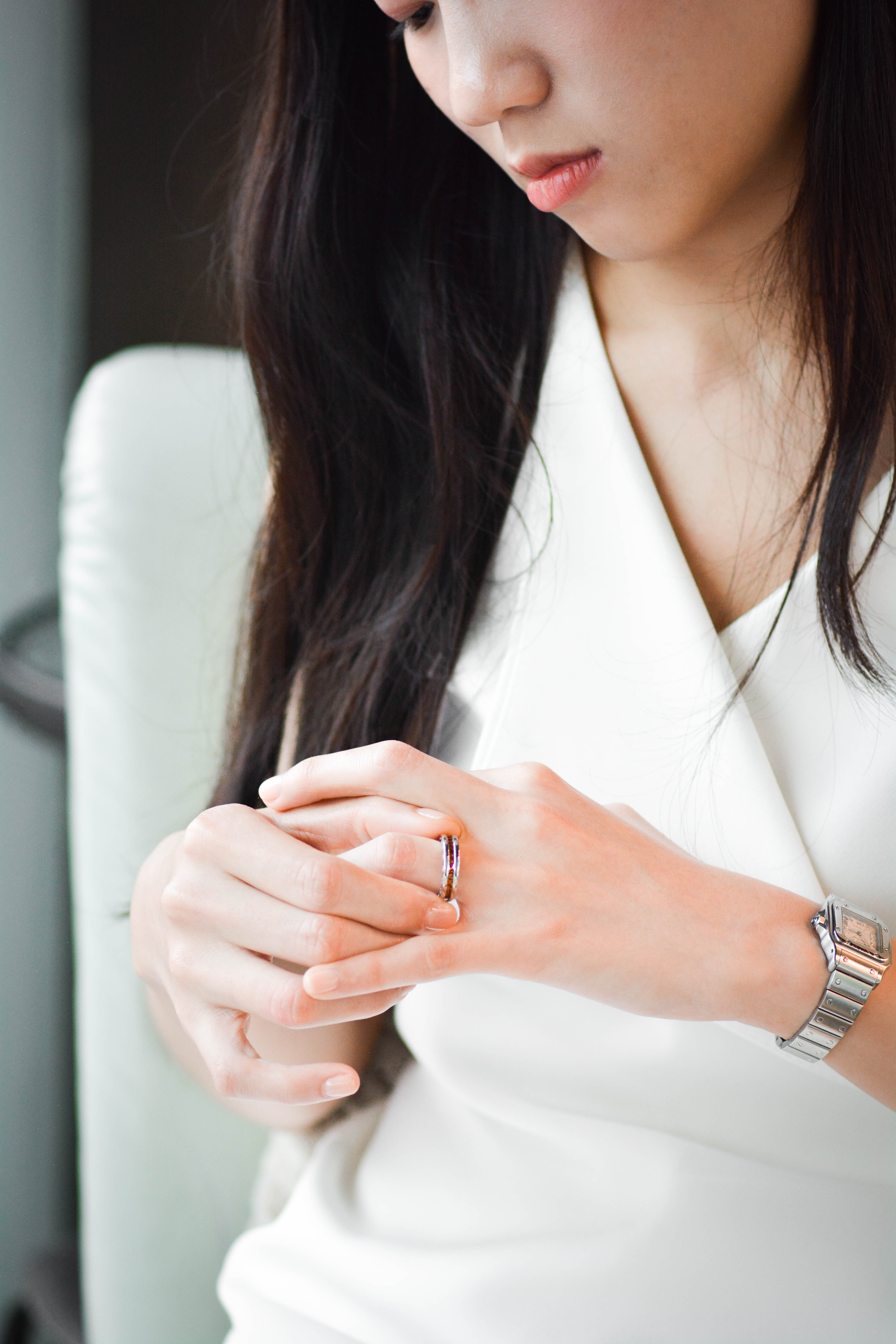 **Sold** แหวน Bvlgari B.zero1 1band with Orange Garnet ทองคำขาว 18K ไซส์49# (Used) (Wg)