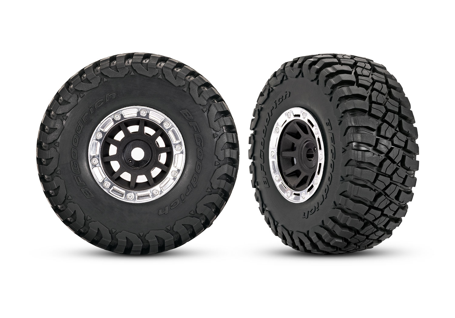 10870-STBLK 1.4" Black & Chrome Wheels w/ BFG Mud-Terrain Tires (2) [สำหรับ Mini Slash]