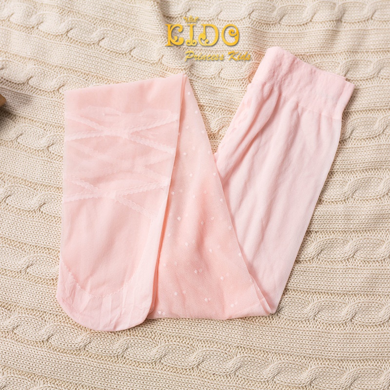 ssถุงน่องเด็ก(หน้าร้านอยู่รัชดา)L067 สีโอรส สีเหลือง สีดำเนื้อผ้าซีทรูตัวลายจุด ที่ข้อเท้ามีลายริบบิ้นไขว้