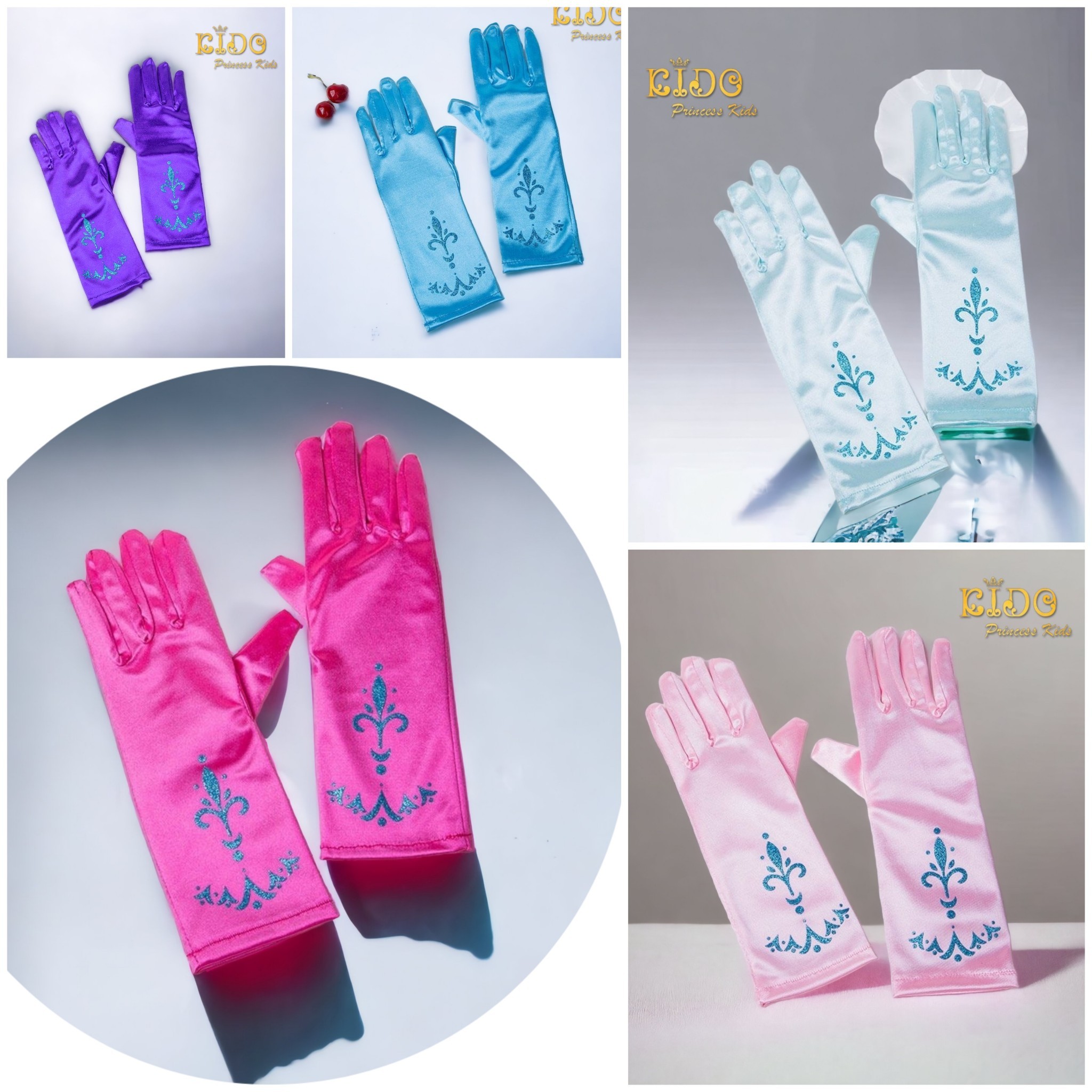 Sถุงมือเด็ก(มีหน้าร้านอยู่รัชดา)GL008 สีชมพู สีเขียว สีฟ้า สีม่วง สีบานเย็น ยาวมีลาย