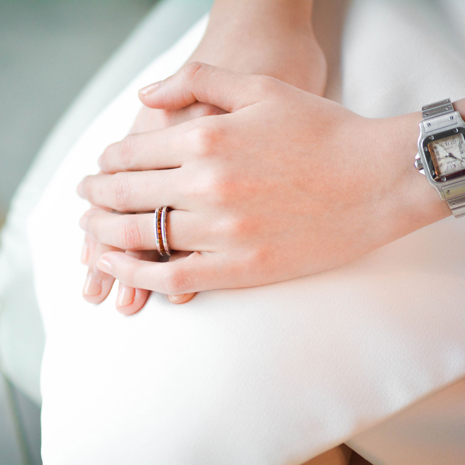 **Sold** แหวน Bvlgari B.zero1 1band with Orange Garnet ทองคำขาว 18K ไซส์49# (Used) (Wg)