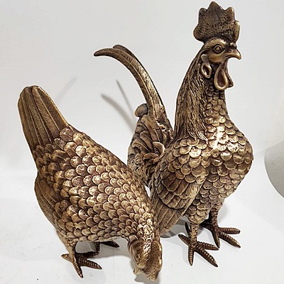 ไก่มงคลทองเหลืองย้อนยุค vintage ขนาดใหญ่ ตัวผู้สูง 1 ฟุต